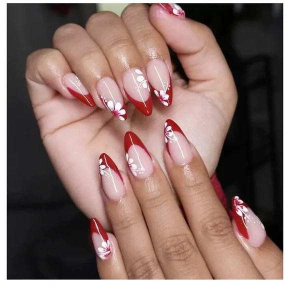 6 Packs (144 Pcs) Flower Press on Nails Medium Almond Fake Nails - Picture 3 of 7